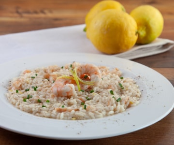 Risotto de limón y gambas