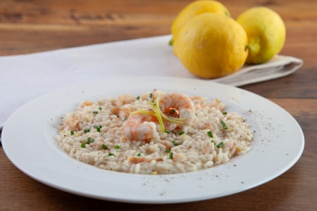 Risotto de limón y gambas