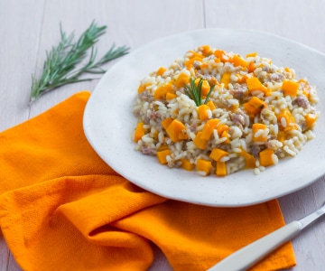 Risotto con calabaza y salchicha