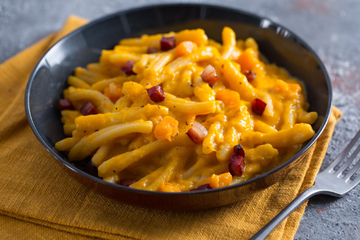 Pasta calabaza y speck