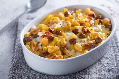 Pasta al horno con coliflor y salchicha