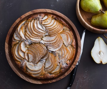 Tarta de ricotta, peras y chocolate