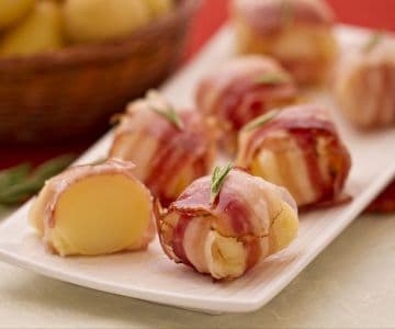 Bocados de patata, queso y bacon